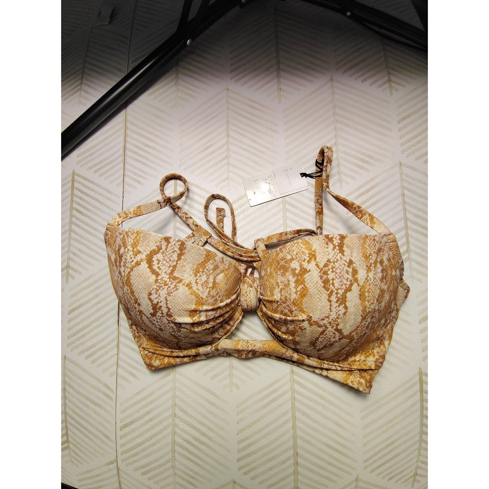 Shade & Shore Snakeskin Metallic Gold Underwire Bikini Top 34DD Neutral